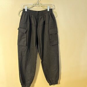 Charcoal Gray Cargo Pants with Elastic Waistband and Cuffs